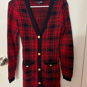 Fashion Nova Red and Black Plaid Long Sleeve Dress